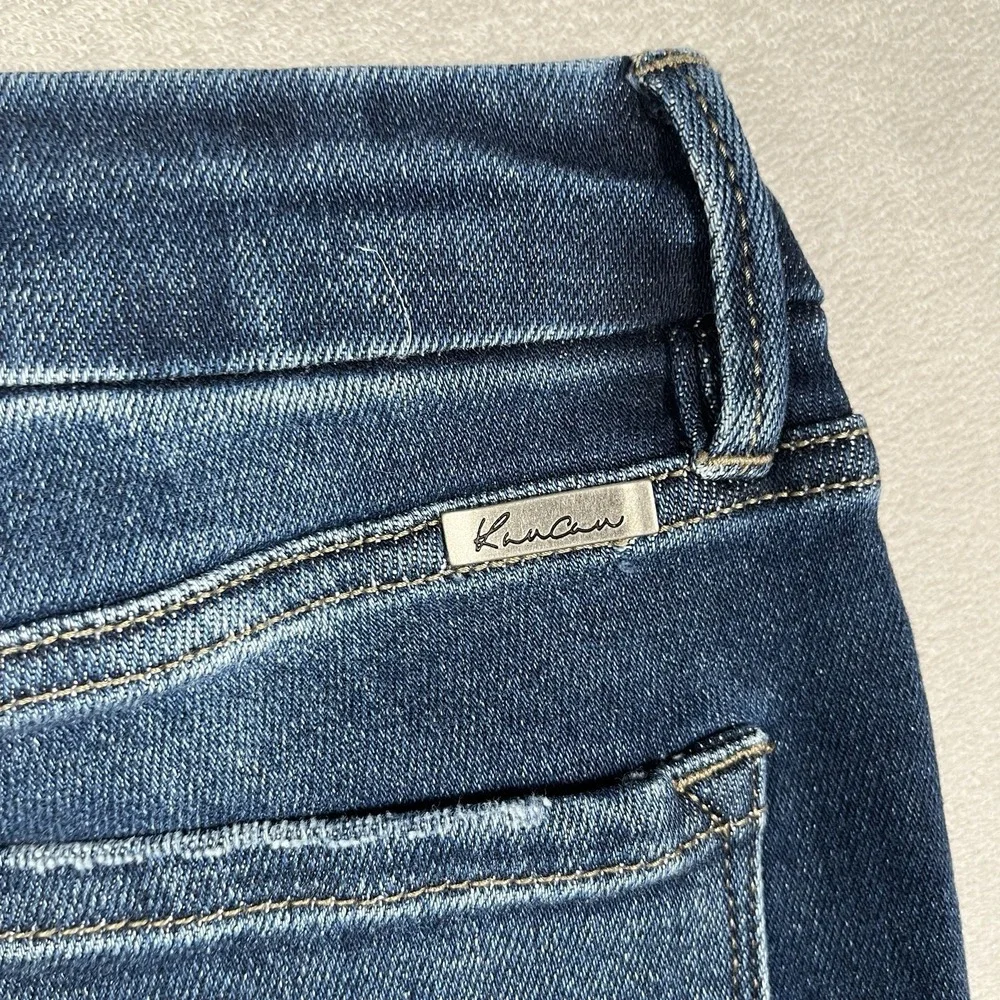 KanCan Curvy Skinny Jeans Women 5/26 Blue Distressed Exposed Button Fly *NWT‎